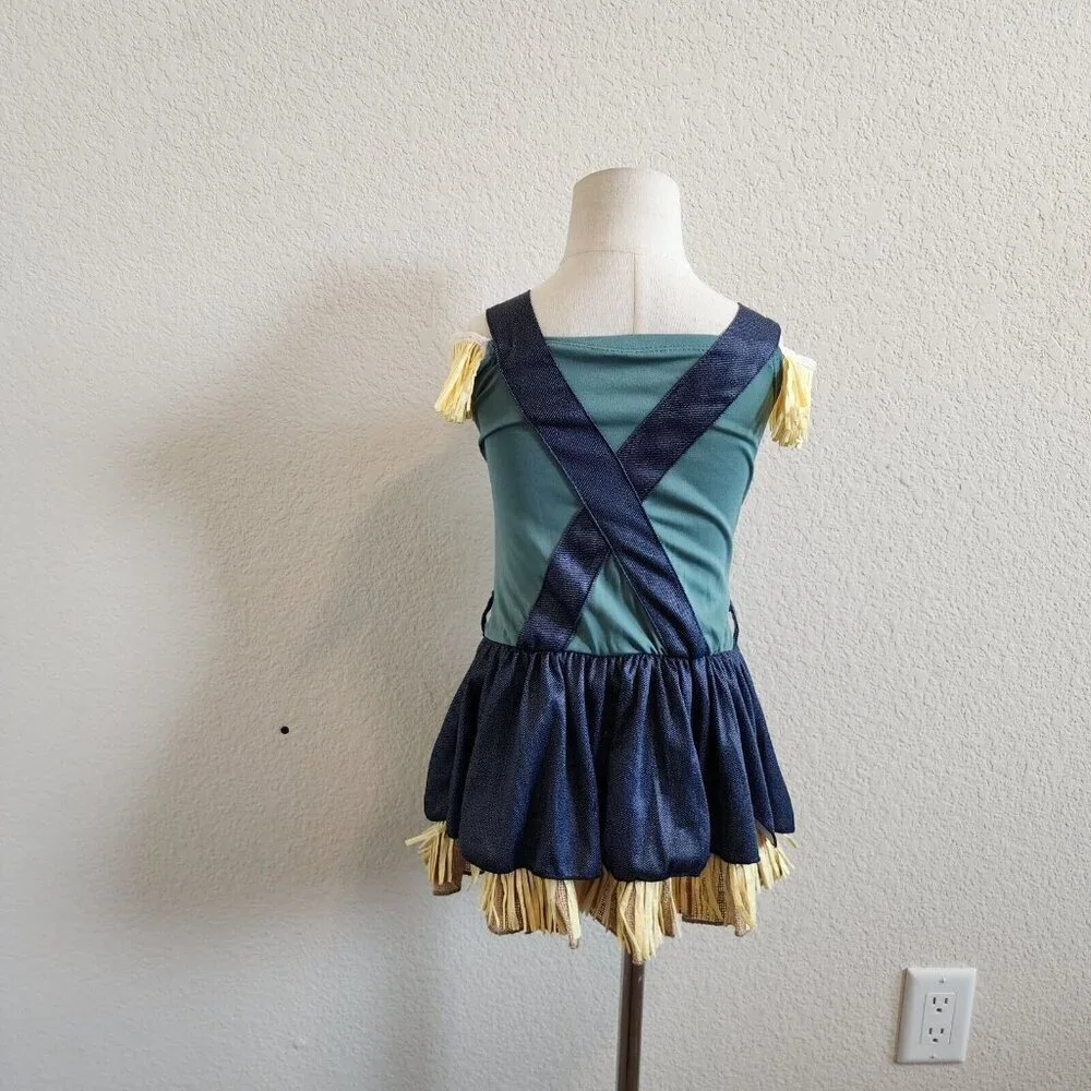 Wizard of Oz Scarecrow Patchwork Straw Hay Dress Halloween Costume w/Hat S/4-6